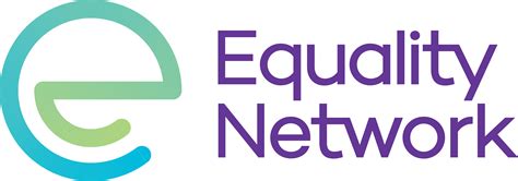 a blue-green letter E with the words Equality Network in purple text